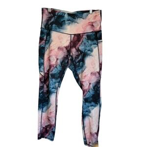 LegEnd Women Marble Ink Print High Waisted Leggings with Pockets Blue Pink L